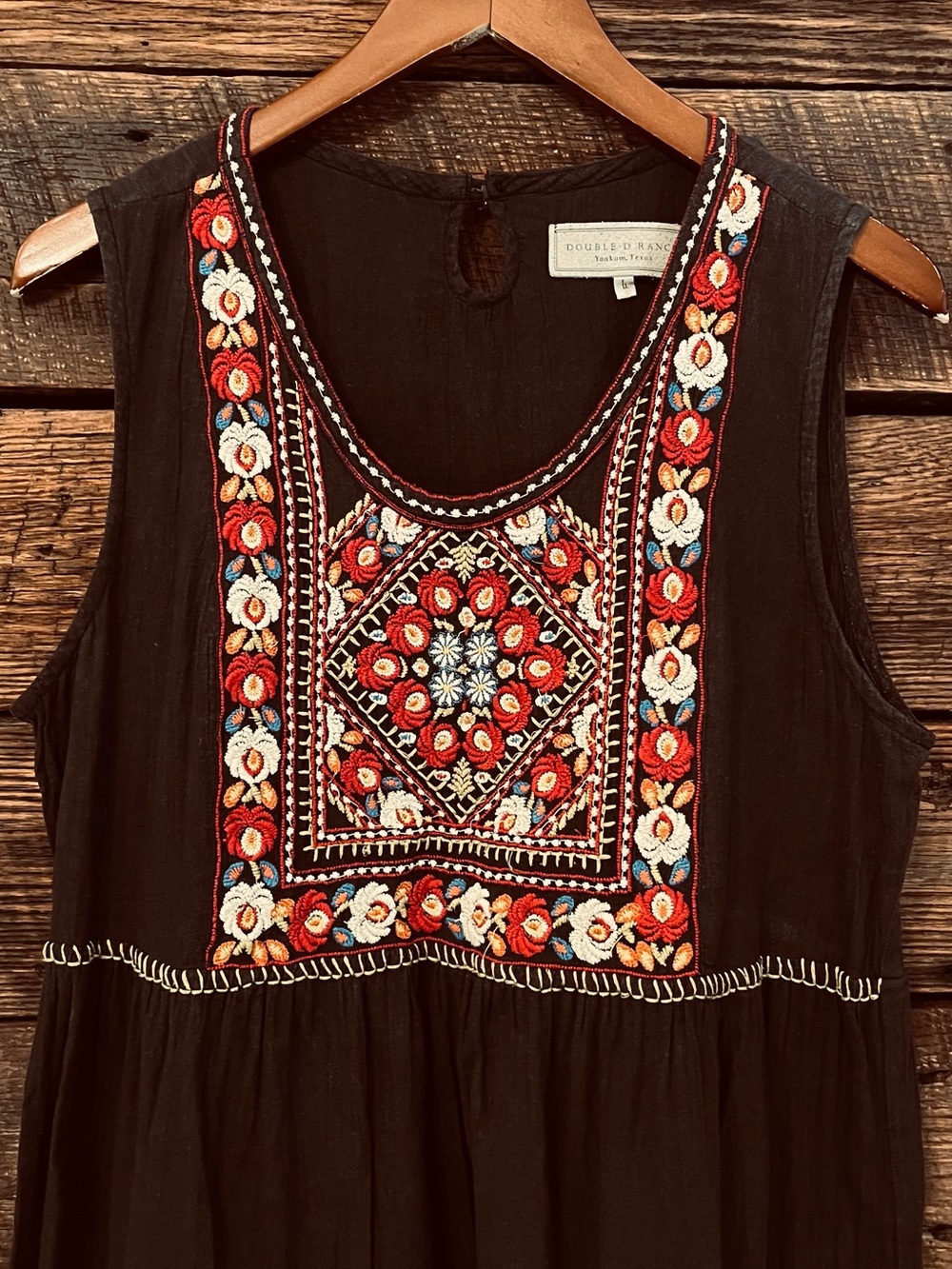 Double D Ranch sleeveless boho floral embroidered scoop neck dress comfy Large - Picture 3 of 6